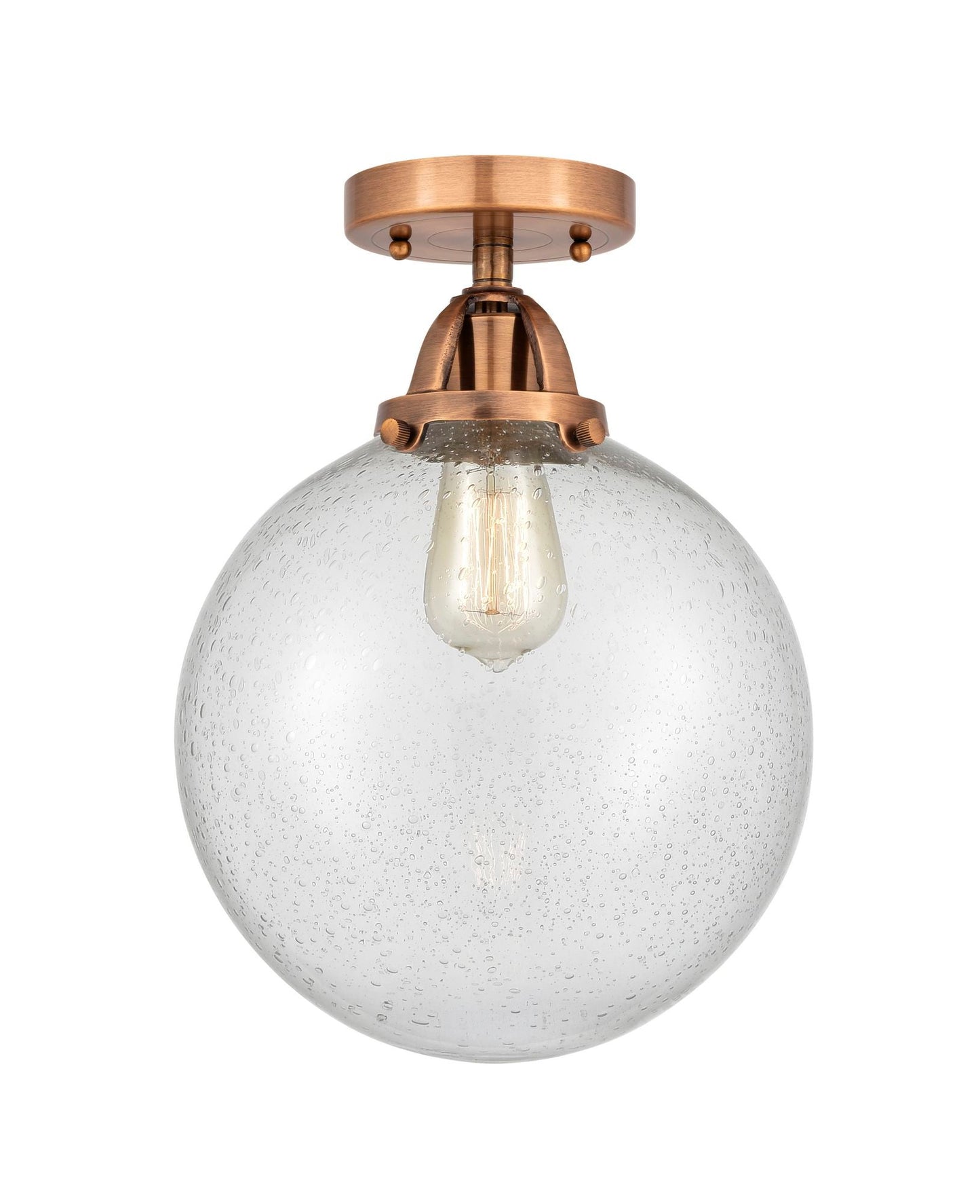 1-Light 10" Antique Copper Semi-Flush Mount - Seedy Beacon Glass LED