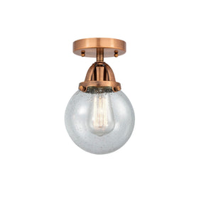 1-Light 6" Antique Copper Semi-Flush Mount - Seedy Beacon Glass LED