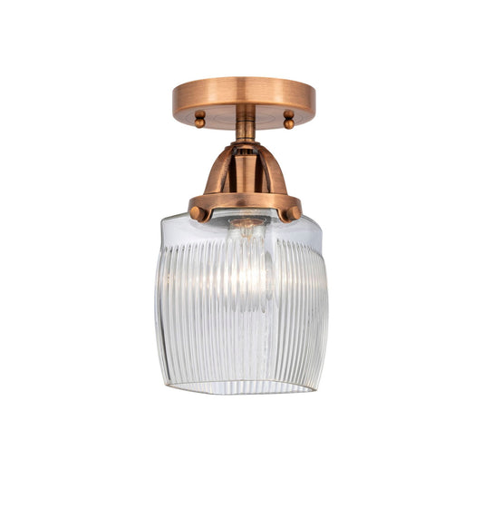 1-Light 5.5" Antique Copper Semi-Flush Mount - Thick Clear Halophane Colton Glass LED