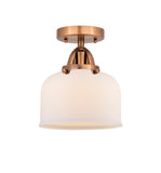 1-Light 8" Antique Copper Semi-Flush Mount - Matte White Cased Large Bell Glass LED
