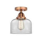1-Light 8" Antique Copper Semi-Flush Mount - Clear Large Bell Glass LED