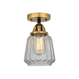 288-1C-BAB-G142 1-Light 7" Black Antique Brass Semi-Flush Mount - Clear Chatham Glass - LED Bulb - Dimmensions: 7 x 7 x 9.25 - Sloped Ceiling Compatible: No