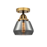288-1C-BAB-G173 1-Light 6.75" Black Antique Brass Semi-Flush Mount - Plated Smoke Fulton Glass - LED Bulb - Dimmensions: 6.75 x 6.75 x 8.75 - Sloped Ceiling Compatible: No
