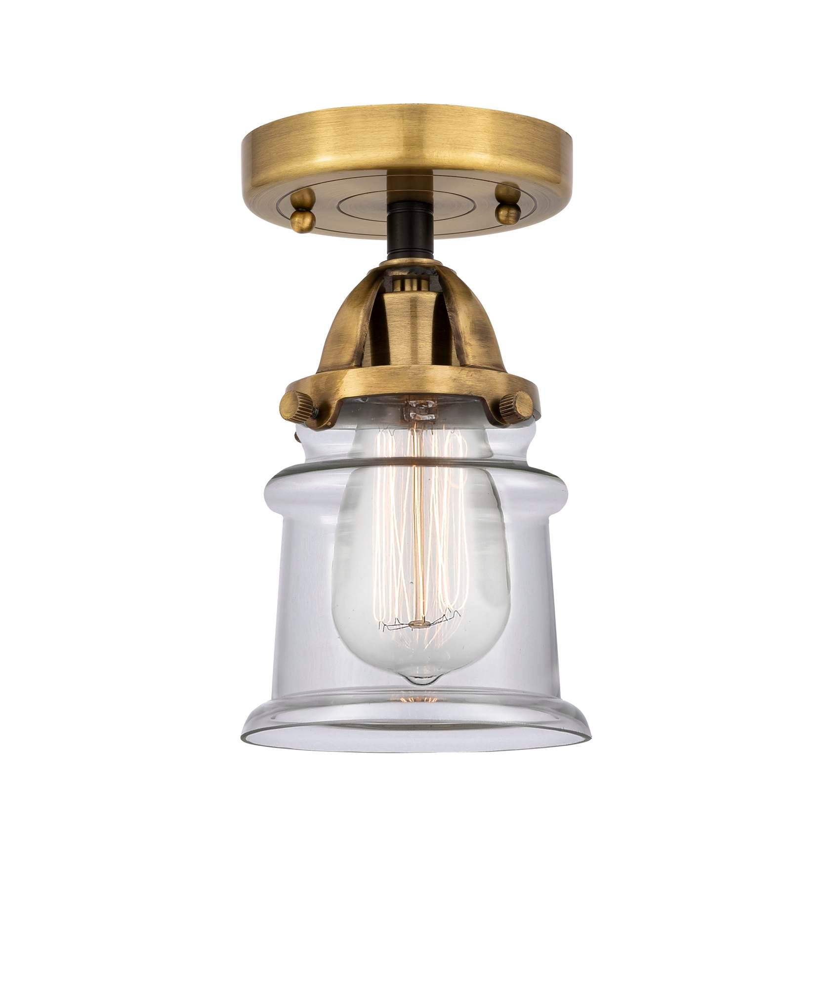 288-1C-BAB-G182S 1-Light 5.25" Black Antique Brass Semi-Flush Mount - Clear Small Canton Glass - LED Bulb - Dimmensions: 5.25 x 5.25 x 9 - Sloped Ceiling Compatible: No
