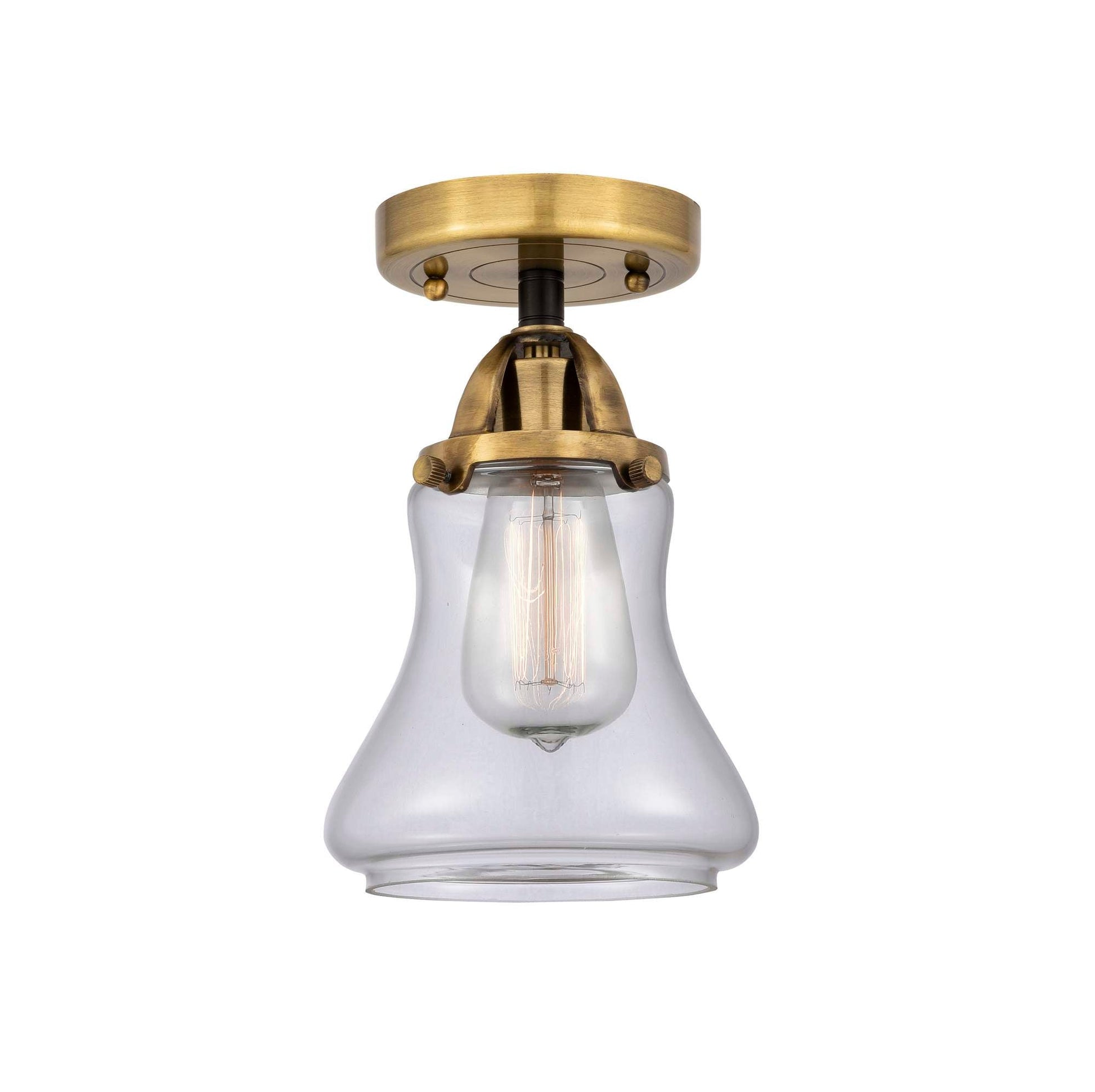 288-1C-BAB-G192 1-Light 6" Black Antique Brass Semi-Flush Mount - Clear Bellmont Glass - LED Bulb - Dimmensions: 6 x 6 x 9.75 - Sloped Ceiling Compatible: No