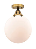 288-1C-BAB-G201-10 1-Light 10" Black Antique Brass Semi-Flush Mount - Matte White Cased Beacon Glass - LED Bulb - Dimmensions: 10 x 10 x 13.25 - Sloped Ceiling Compatible: No