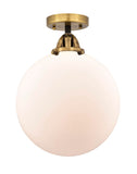 288-1C-BAB-G201-12 1-Light 12" Black Antique Brass Semi-Flush Mount - Matte White Cased Beacon Glass - LED Bulb - Dimmensions: 12 x 12 x 15.25 - Sloped Ceiling Compatible: No