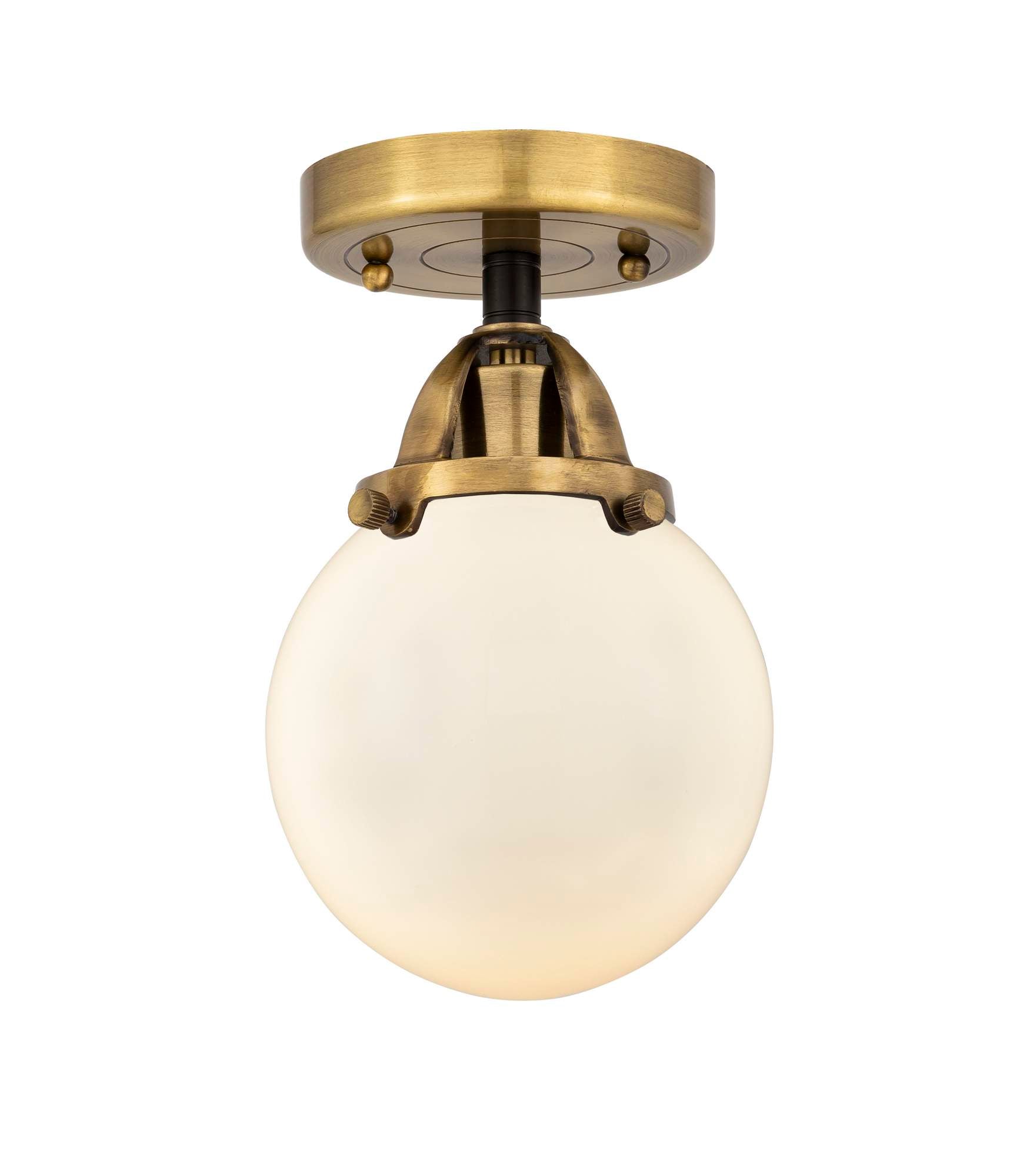 288-1C-BAB-G201-6 1-Light 6" Black Antique Brass Semi-Flush Mount - Matte White Cased Beacon Glass - LED Bulb - Dimmensions: 6 x 6 x 9.25 - Sloped Ceiling Compatible: No
