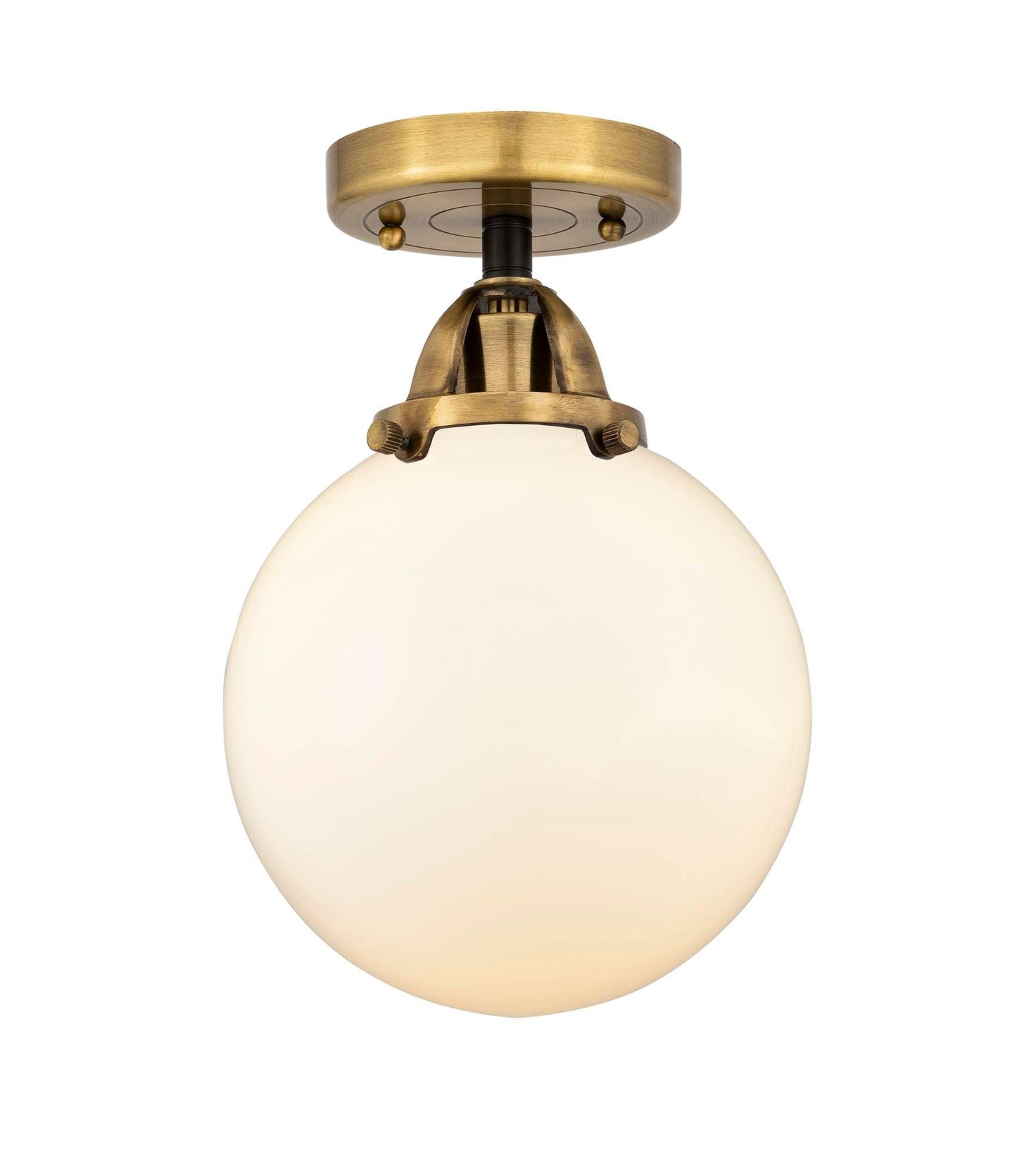 288-1C-BAB-G201-8 1-Light 8" Black Antique Brass Semi-Flush Mount - Matte White Cased Beacon Glass - LED Bulb - Dimmensions: 8 x 8 x 11.25 - Sloped Ceiling Compatible: No