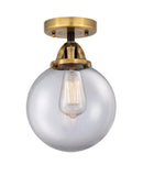288-1C-BAB-G202-8 1-Light 8" Black Antique Brass Semi-Flush Mount - Clear Beacon Glass - LED Bulb - Dimmensions: 8 x 8 x 11.25 - Sloped Ceiling Compatible: No