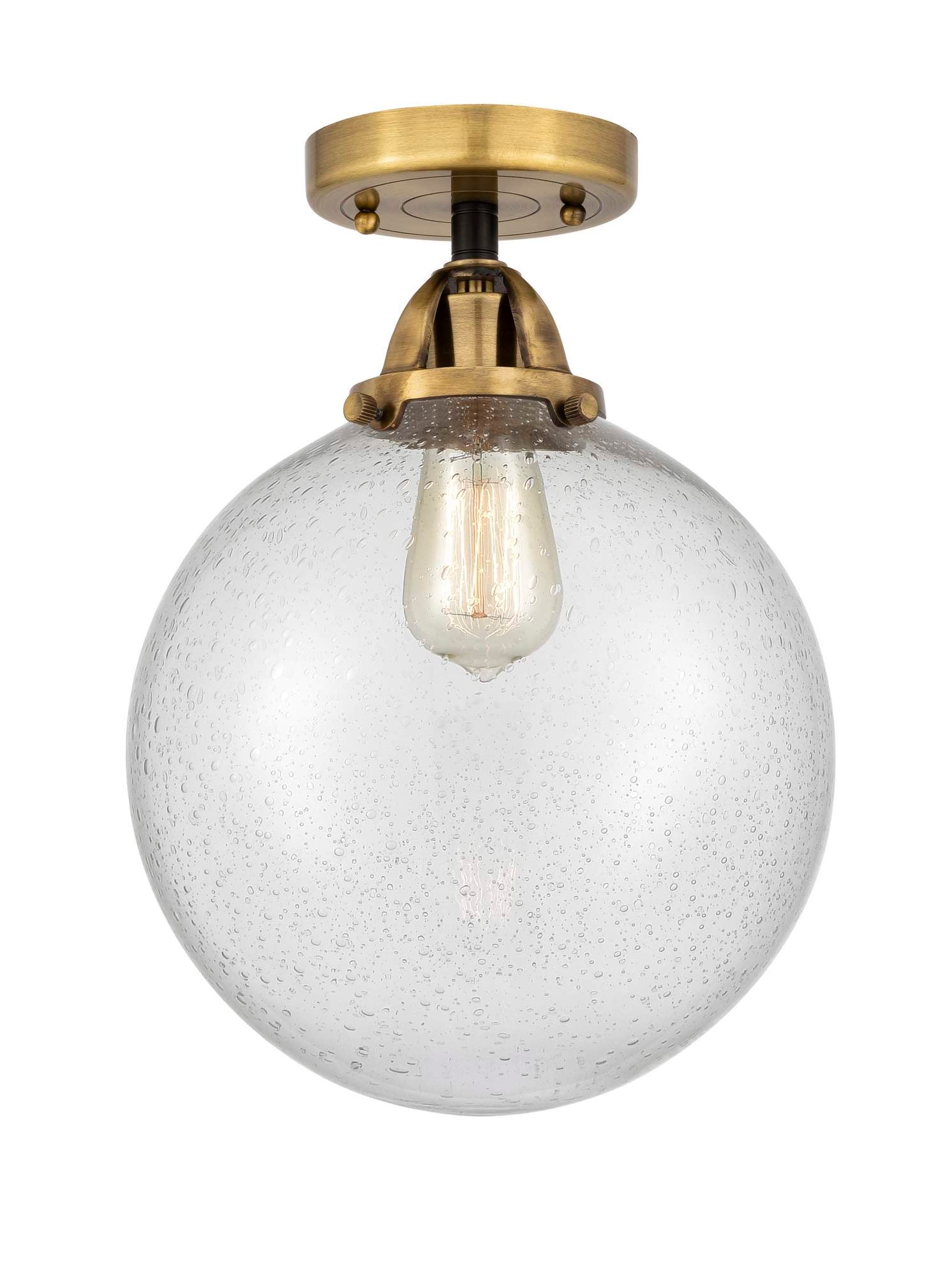 288-1C-BAB-G204-10 1-Light 10" Black Antique Brass Semi-Flush Mount - Seedy Beacon Glass - LED Bulb - Dimmensions: 10 x 10 x 13.25 - Sloped Ceiling Compatible: No