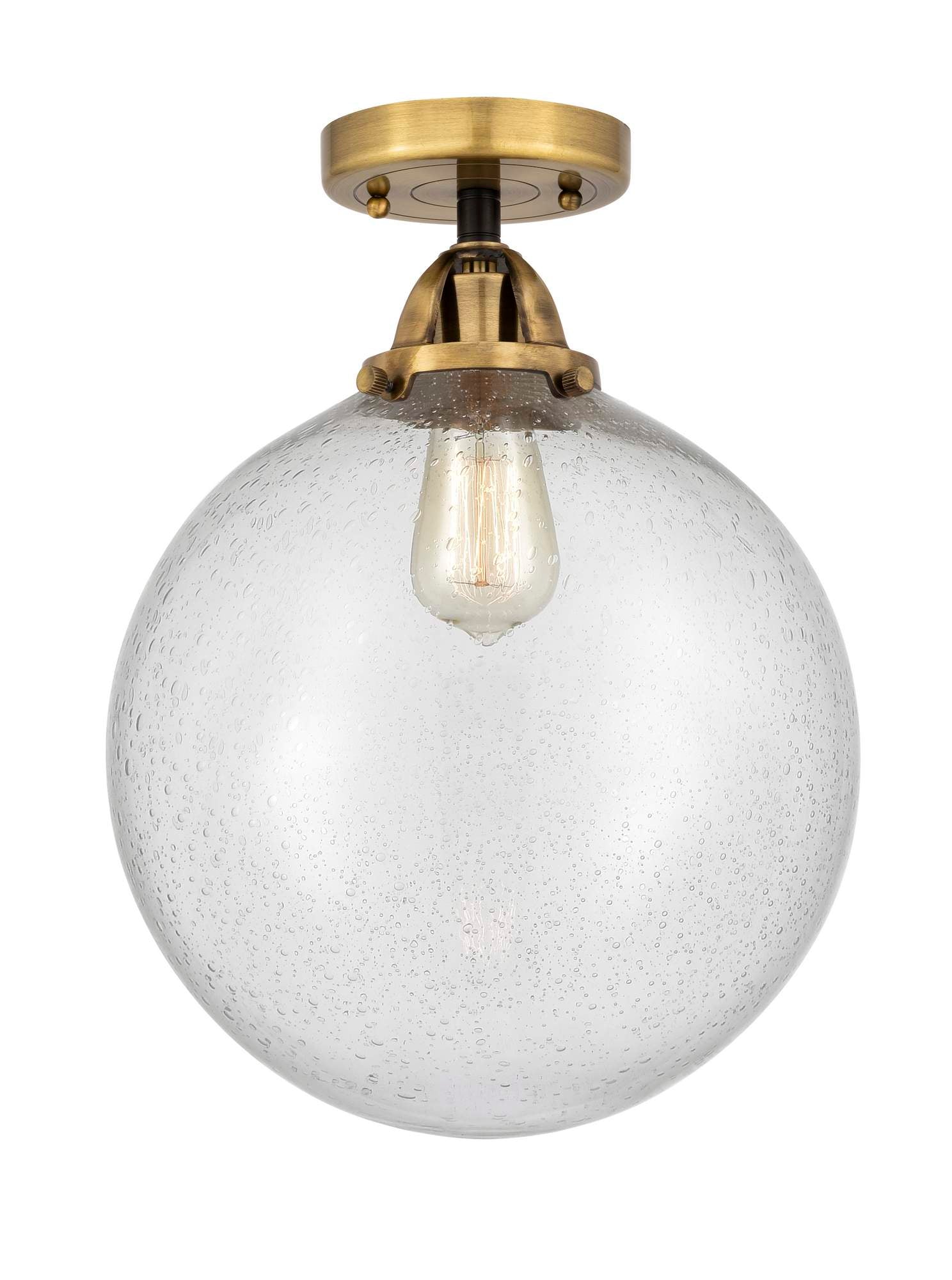 288-1C-BAB-G204-12 1-Light 12" Black Antique Brass Semi-Flush Mount - Seedy Beacon Glass - LED Bulb - Dimmensions: 12 x 12 x 15.25 - Sloped Ceiling Compatible: No