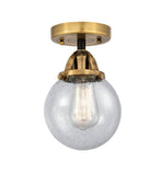 288-1C-BAB-G204-6 1-Light 6" Black Antique Brass Semi-Flush Mount - Seedy Beacon Glass - LED Bulb - Dimmensions: 6 x 6 x 9.25 - Sloped Ceiling Compatible: No