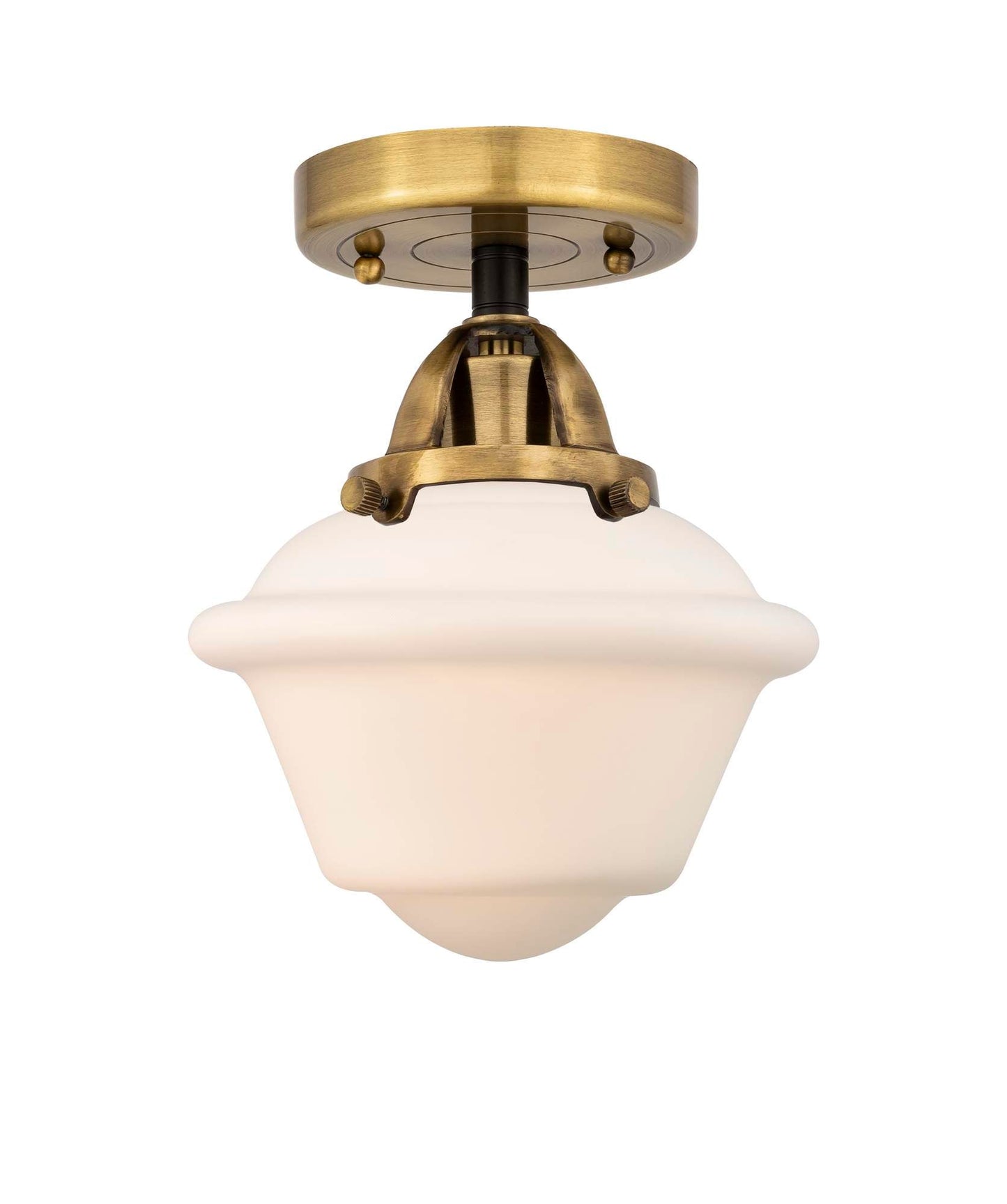 288-1C-BAB-G531 1-Light 7.5" Black Antique Brass Semi-Flush Mount - Matte White Cased Small Oxford Glass - LED Bulb - Dimmensions: 7.5 x 7.5 x 9.25 - Sloped Ceiling Compatible: No