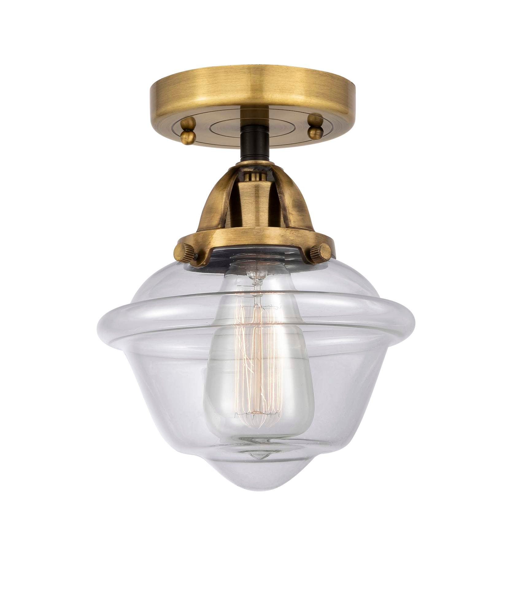 288-1C-BAB-G532 1-Light 7.5" Black Antique Brass Semi-Flush Mount - Clear Small Oxford Glass - LED Bulb - Dimmensions: 7.5 x 7.5 x 9.25 - Sloped Ceiling Compatible: No