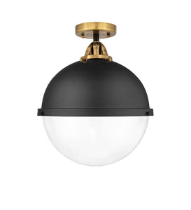 288-1C-BAB-HFS-122-BK 1-Light 12.875" Matte Black Semi-Flush Mount - Clear Hampden Glass - LED Bulb - Dimmensions: 12.875 x 12.875 x 15.875 - Sloped Ceiling Compatible: No
