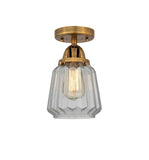 288-1C-BB-G142 1-Light 7" Brushed Brass Semi-Flush Mount - Clear Chatham Glass - LED Bulb - Dimmensions: 7 x 7 x 9.25 - Sloped Ceiling Compatible: No