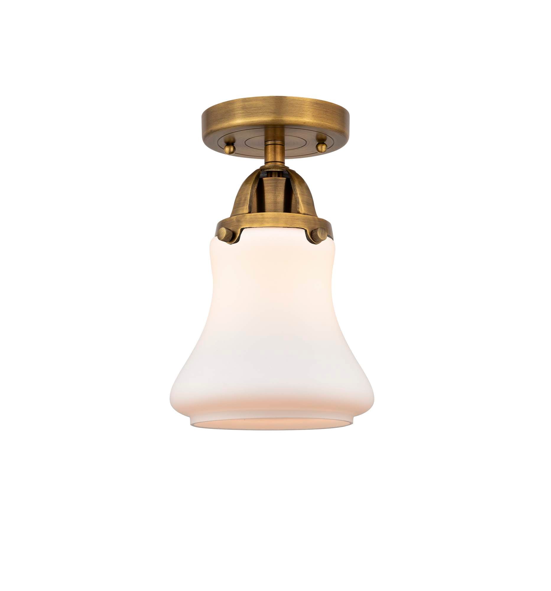 288-1C-BB-G191 1-Light 6" Brushed Brass Semi-Flush Mount - Matte White Bellmont Glass - LED Bulb - Dimmensions: 6 x 6 x 9.75 - Sloped Ceiling Compatible: No