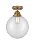 288-1C-BB-G202-10 1-Light 10" Brushed Brass Semi-Flush Mount - Clear Beacon Glass - LED Bulb - Dimmensions: 10 x 10 x 13.25 - Sloped Ceiling Compatible: No