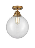288-1C-BB-G202-12 1-Light 12" Brushed Brass Semi-Flush Mount - Clear Beacon Glass - LED Bulb - Dimmensions: 12 x 12 x 15.25 - Sloped Ceiling Compatible: No