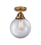 288-1C-BB-G202-8 1-Light 8" Brushed Brass Semi-Flush Mount - Clear Beacon Glass - LED Bulb - Dimmensions: 8 x 8 x 11.25 - Sloped Ceiling Compatible: No