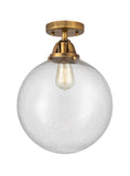 288-1C-BB-G204-12 1-Light 12" Brushed Brass Semi-Flush Mount - Seedy Beacon Glass - LED Bulb - Dimmensions: 12 x 12 x 15.25 - Sloped Ceiling Compatible: No