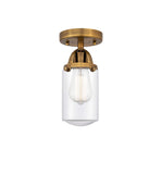 288-1C-BB-G312 1-Light 4.5" Brushed Brass Semi-Flush Mount - Clear Dover Glass - LED Bulb - Dimmensions: 4.5 x 4.5 x 10 - Sloped Ceiling Compatible: No