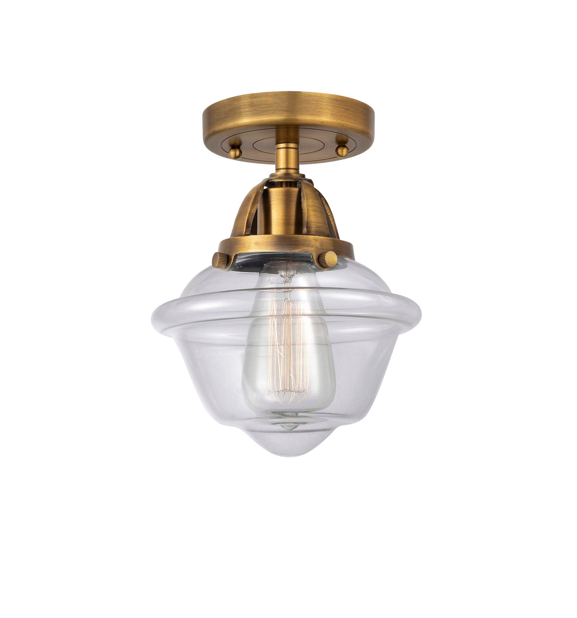 288-1C-BB-G532 1-Light 7.5" Brushed Brass Semi-Flush Mount - Clear Small Oxford Glass - LED Bulb - Dimmensions: 7.5 x 7.5 x 9.25 - Sloped Ceiling Compatible: No