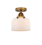 288-1C-BB-G71 1-Light 8" Brushed Brass Semi-Flush Mount - Matte White Cased Large Bell Glass - LED Bulb - Dimmensions: 8 x 8 x 9.25 - Sloped Ceiling Compatible: No