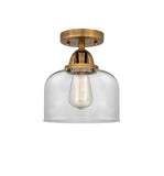 288-1C-BB-G72 1-Light 8" Brushed Brass Semi-Flush Mount - Clear Large Bell Glass - LED Bulb - Dimmensions: 8 x 8 x 9.25 - Sloped Ceiling Compatible: No