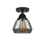 288-1C-BK-G173 1-Light 6.75" Matte Black Semi-Flush Mount - Plated Smoke Fulton Glass - LED Bulb - Dimmensions: 6.75 x 6.75 x 8.75 - Sloped Ceiling Compatible: No