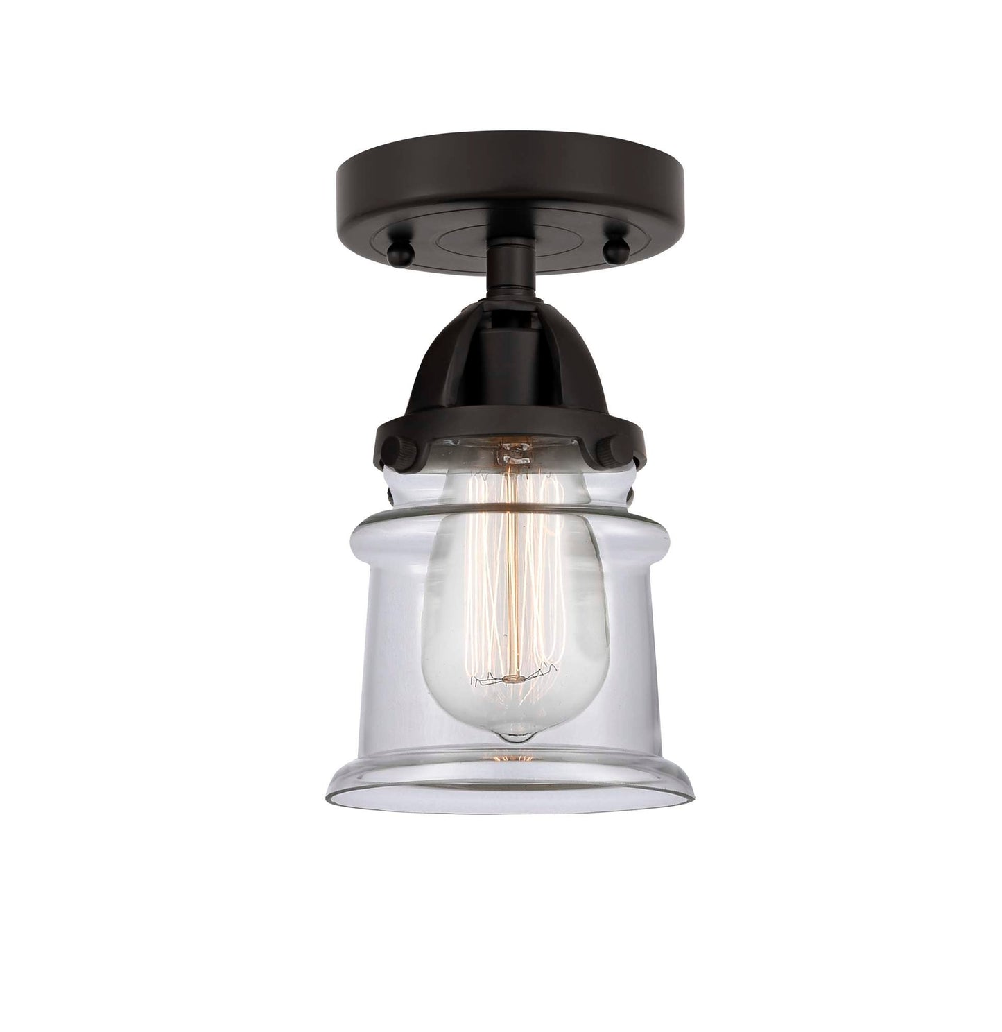 288-1C-BK-G182S 1-Light 5.25" Matte Black Semi-Flush Mount - Clear Small Canton Glass - LED Bulb - Dimmensions: 5.25 x 5.25 x 9 - Sloped Ceiling Compatible: No