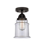 288-1C-BK-G182 1-Light 6" Matte Black Semi-Flush Mount - Clear Canton Glass - LED Bulb - Dimmensions: 6 x 6 x 10.75 - Sloped Ceiling Compatible: No