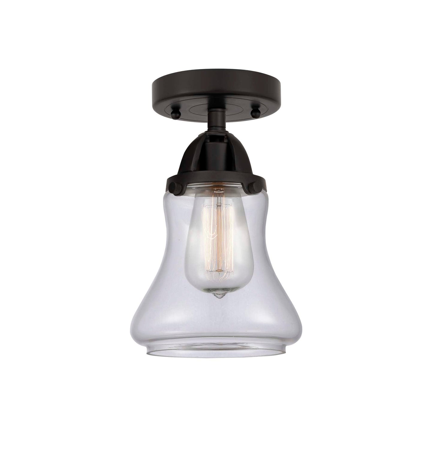 288-1C-BK-G192 1-Light 6" Matte Black Semi-Flush Mount - Clear Bellmont Glass - LED Bulb - Dimmensions: 6 x 6 x 9.75 - Sloped Ceiling Compatible: No