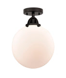 288-1C-BK-G201-10 1-Light 10" Matte Black Semi-Flush Mount - Matte White Cased Beacon Glass - LED Bulb - Dimmensions: 10 x 10 x 13.25 - Sloped Ceiling Compatible: No