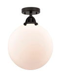 288-1C-BK-G201-12 1-Light 12" Matte Black Semi-Flush Mount - Matte White Cased Beacon Glass - LED Bulb - Dimmensions: 12 x 12 x 15.25 - Sloped Ceiling Compatible: No