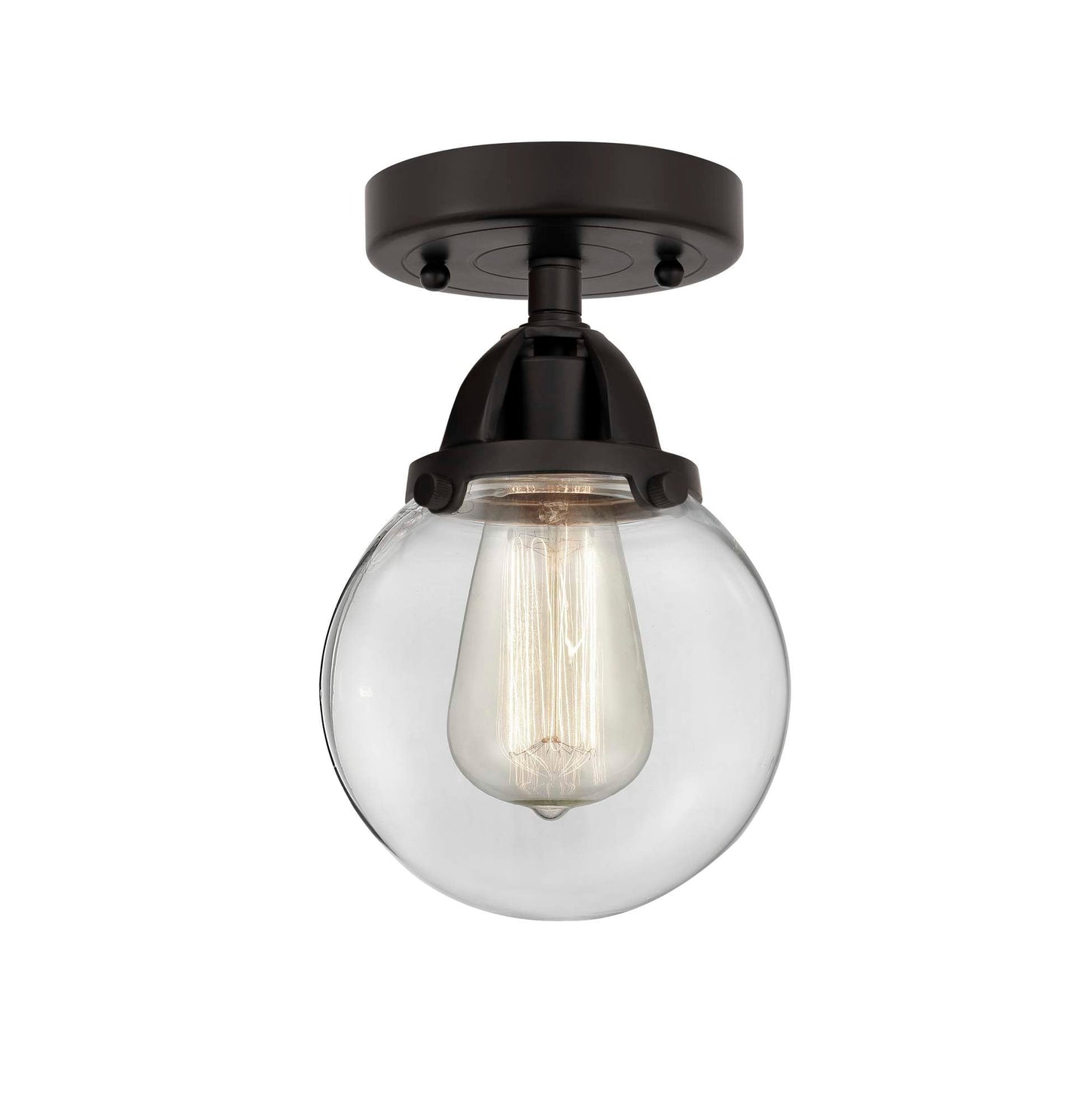 288-1C-BK-G202-6 1-Light 6" Matte Black Semi-Flush Mount - Clear Beacon Glass - LED Bulb - Dimmensions: 6 x 6 x 9.25 - Sloped Ceiling Compatible: No