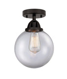 288-1C-BK-G202-8 1-Light 8" Matte Black Semi-Flush Mount - Clear Beacon Glass - LED Bulb - Dimmensions: 8 x 8 x 11.25 - Sloped Ceiling Compatible: No