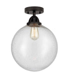 288-1C-BK-G204-12 1-Light 12" Matte Black Semi-Flush Mount - Seedy Beacon Glass - LED Bulb - Dimmensions: 12 x 12 x 15.25 - Sloped Ceiling Compatible: No