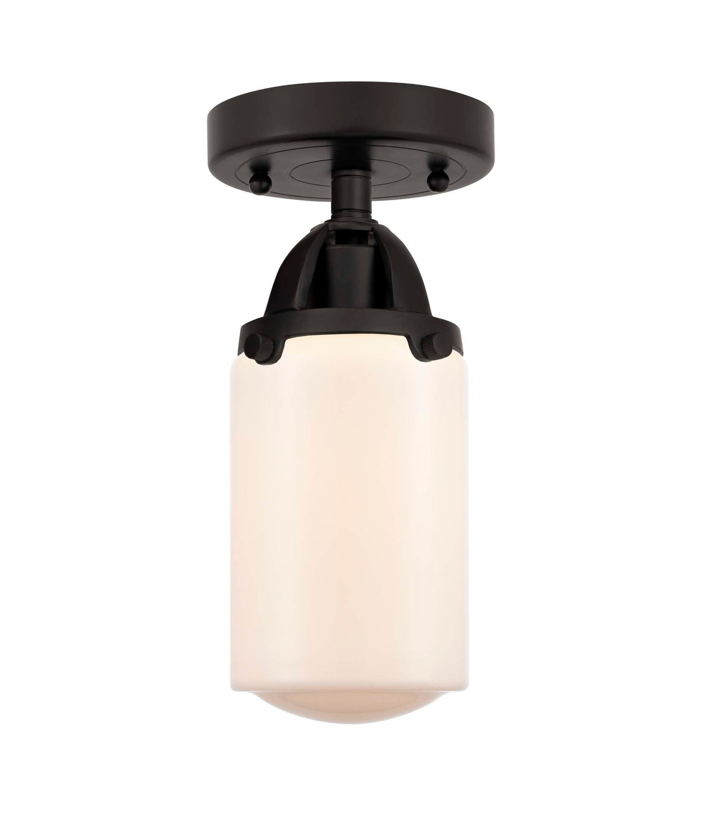 288-1C-BK-G311 1-Light 4.5" Matte Black Semi-Flush Mount - Matte White Cased Dover Glass - LED Bulb - Dimmensions: 4.5 x 4.5 x 10 - Sloped Ceiling Compatible: No