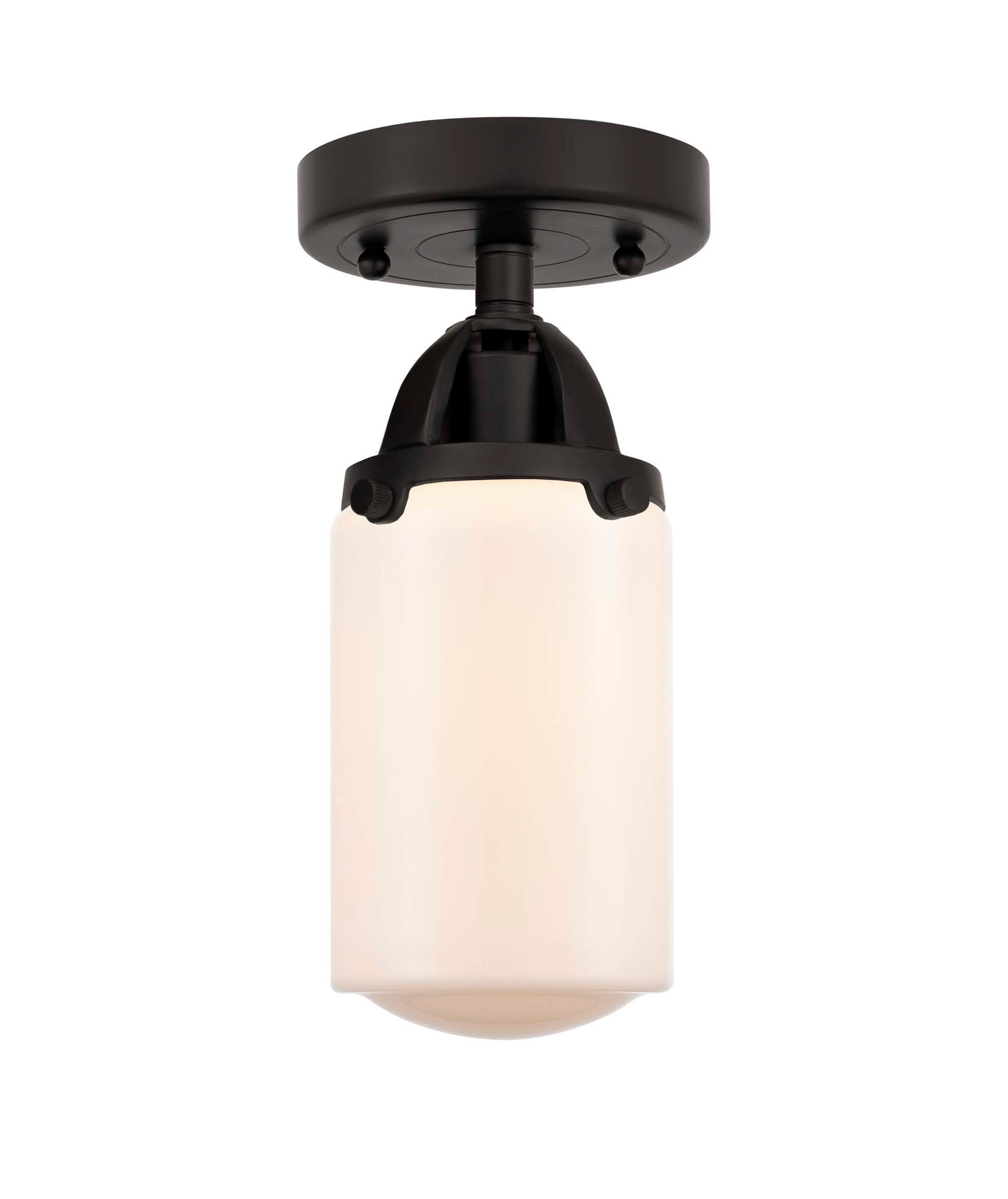 288-1C-BK-G311 1-Light 4.5" Matte Black Semi-Flush Mount - Matte White Cased Dover Glass - LED Bulb - Dimmensions: 4.5 x 4.5 x 10 - Sloped Ceiling Compatible: No