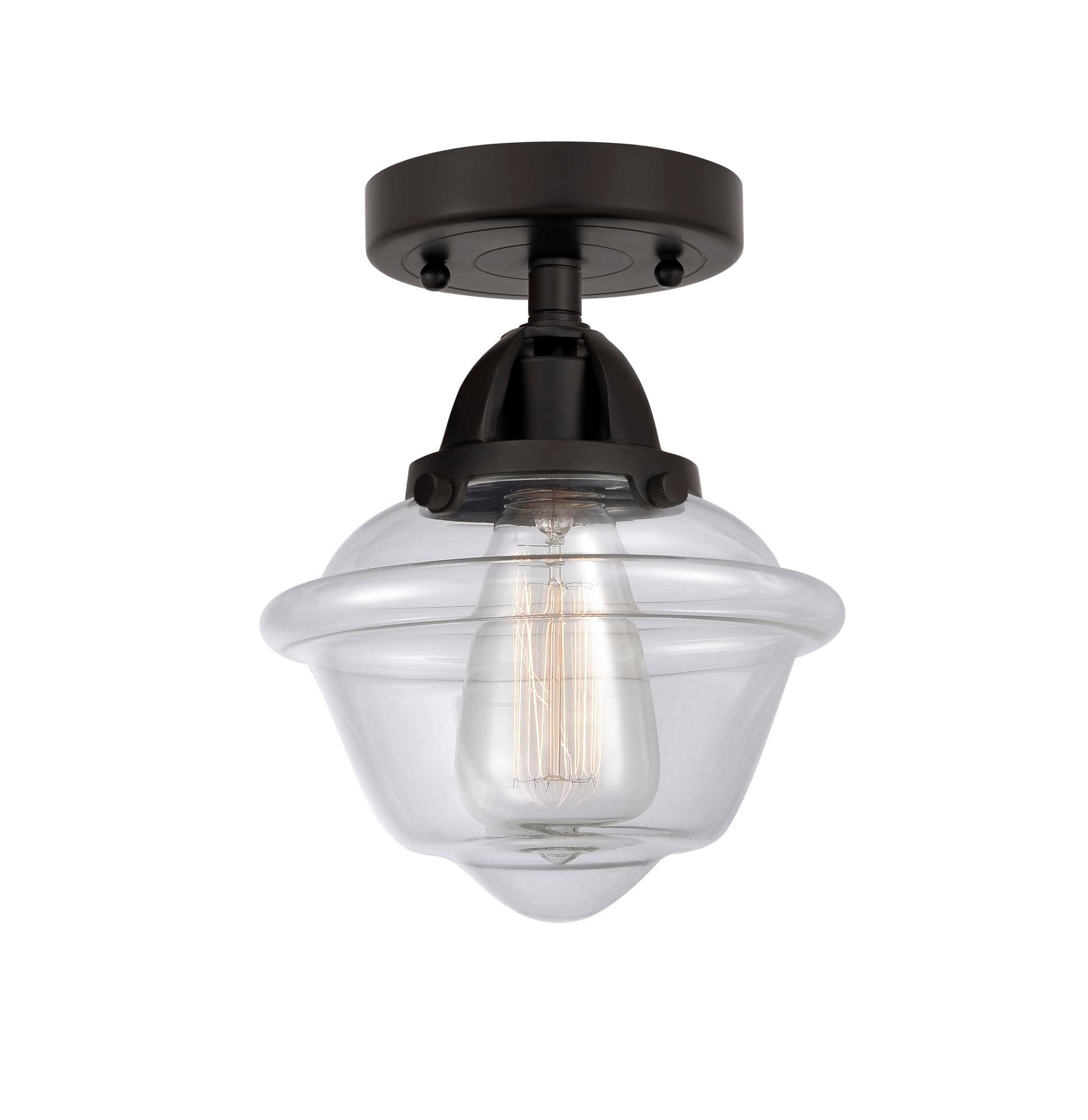 288-1C-BK-G532 1-Light 7.5" Matte Black Semi-Flush Mount - Clear Small Oxford Glass - LED Bulb - Dimmensions: 7.5 x 7.5 x 9.25 - Sloped Ceiling Compatible: No