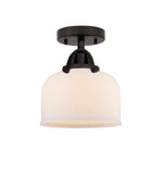 288-1C-BK-G71 1-Light 8" Matte Black Semi-Flush Mount - Matte White Cased Large Bell Glass - LED Bulb - Dimmensions: 8 x 8 x 9.25 - Sloped Ceiling Compatible: No