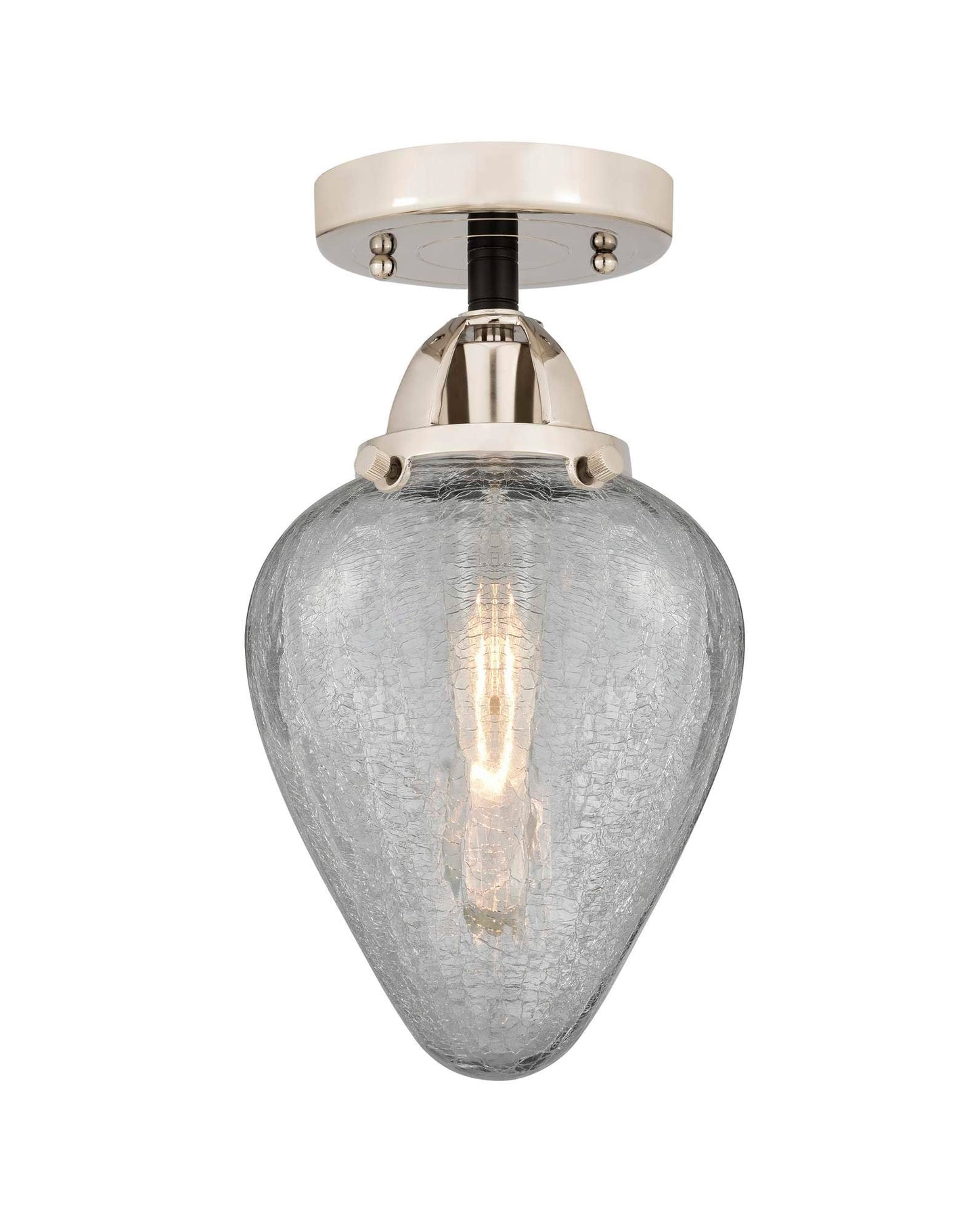 288-1C-BPN-G165 1-Light 6.5" Black Polished Nickel Semi-Flush Mount - Clear Crackle Geneseo Glass - LED Bulb - Dimmensions: 6.5 x 6.5 x 12.25 - Sloped Ceiling Compatible: No