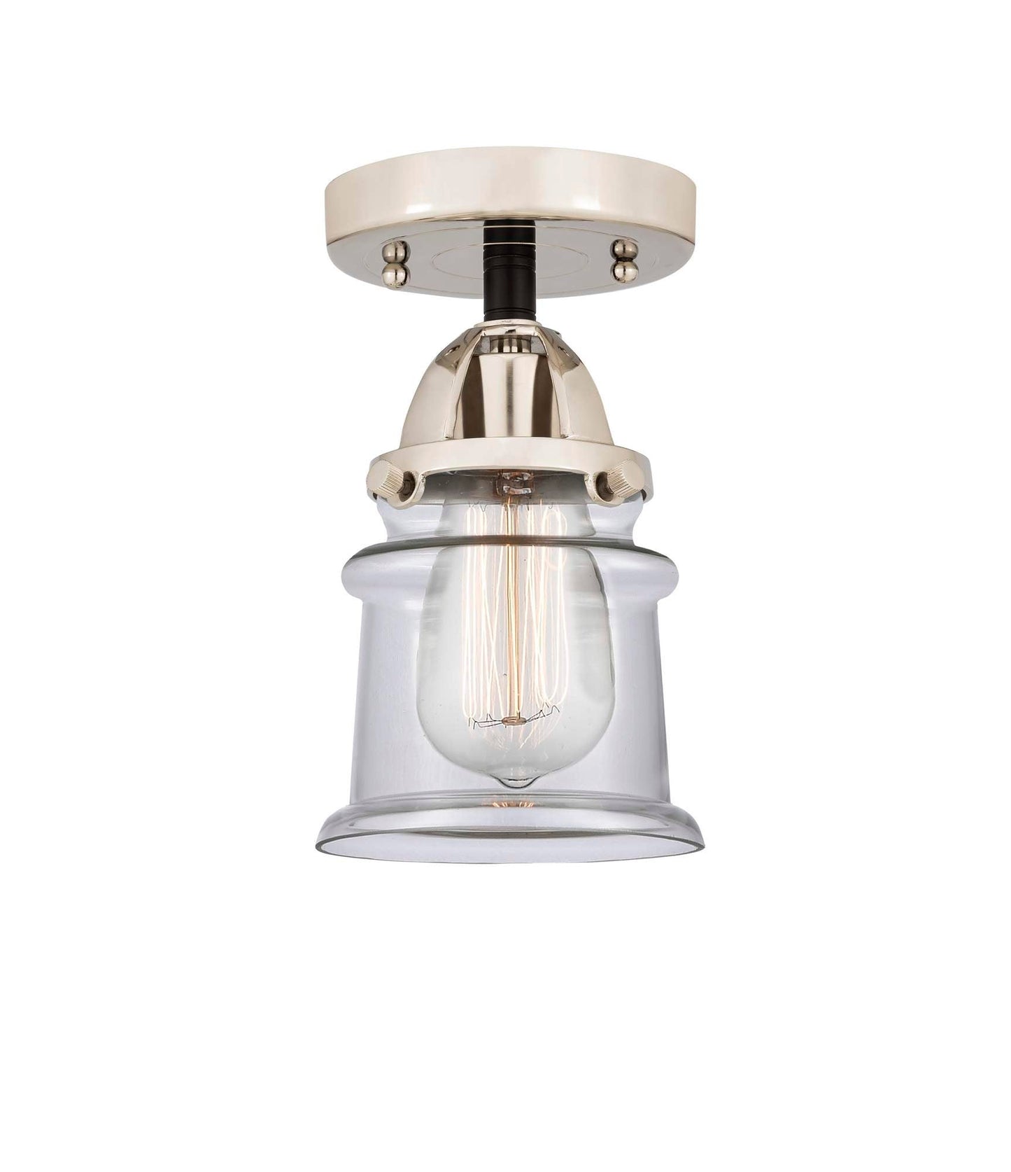 288-1C-BPN-G182S 1-Light 5.25" Black Polished Nickel Semi-Flush Mount - Clear Small Canton Glass - LED Bulb - Dimmensions: 5.25 x 5.25 x 9 - Sloped Ceiling Compatible: No