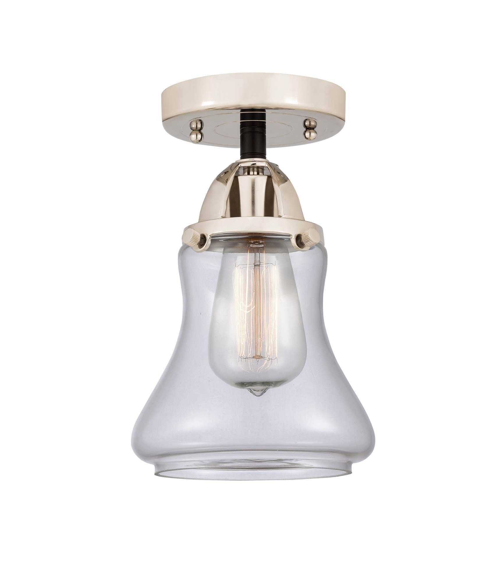 288-1C-BPN-G192 1-Light 6" Black Polished Nickel Semi-Flush Mount - Clear Bellmont Glass - LED Bulb - Dimmensions: 6 x 6 x 9.75 - Sloped Ceiling Compatible: No