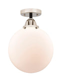 288-1C-BPN-G201-10 1-Light 10" Black Polished Nickel Semi-Flush Mount - Matte White Cased Beacon Glass - LED Bulb - Dimmensions: 10 x 10 x 13.25 - Sloped Ceiling Compatible: No