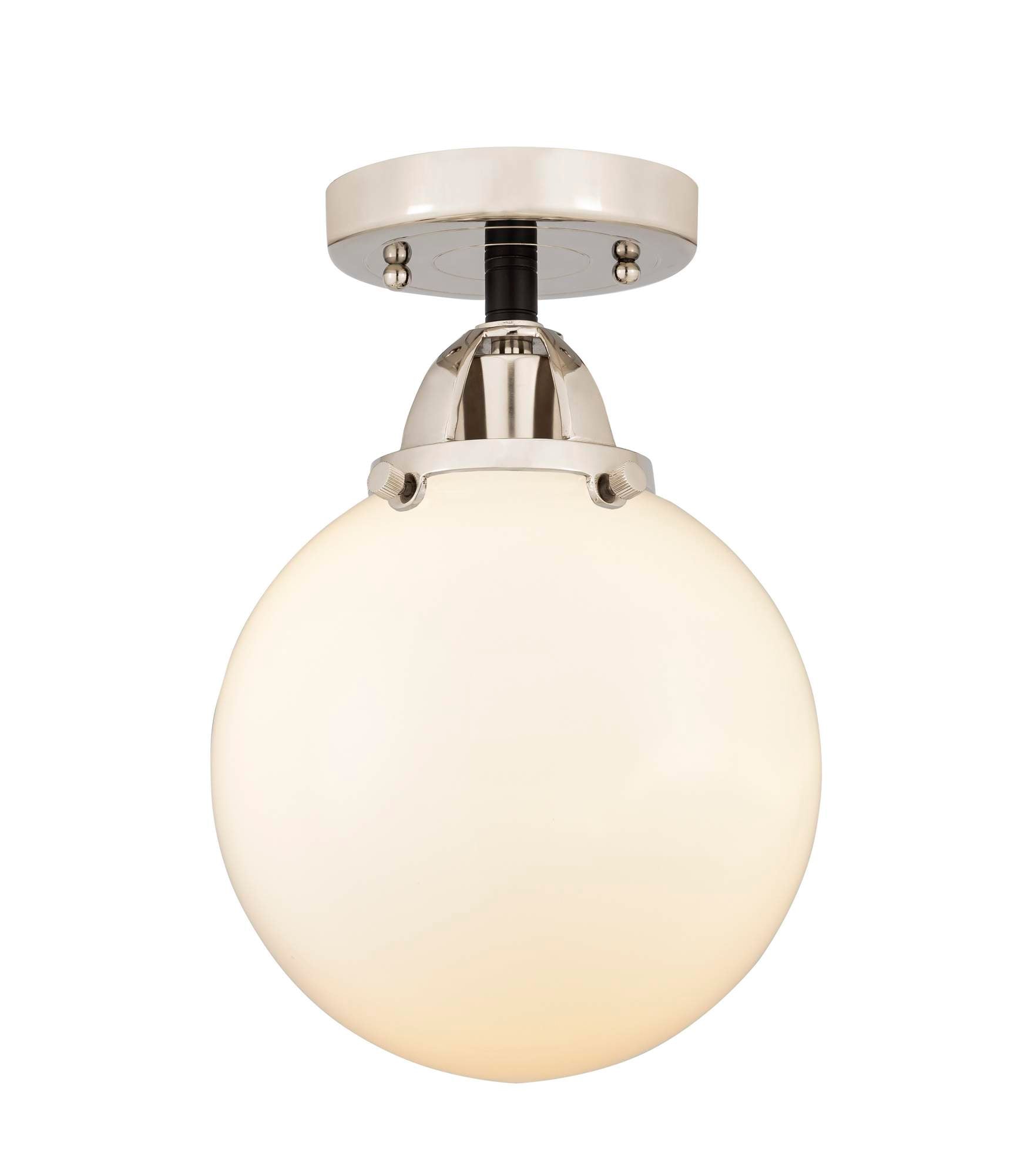 288-1C-BPN-G201-8 1-Light 8" Black Polished Nickel Semi-Flush Mount - Matte White Cased Beacon Glass - LED Bulb - Dimmensions: 8 x 8 x 11.25 - Sloped Ceiling Compatible: No