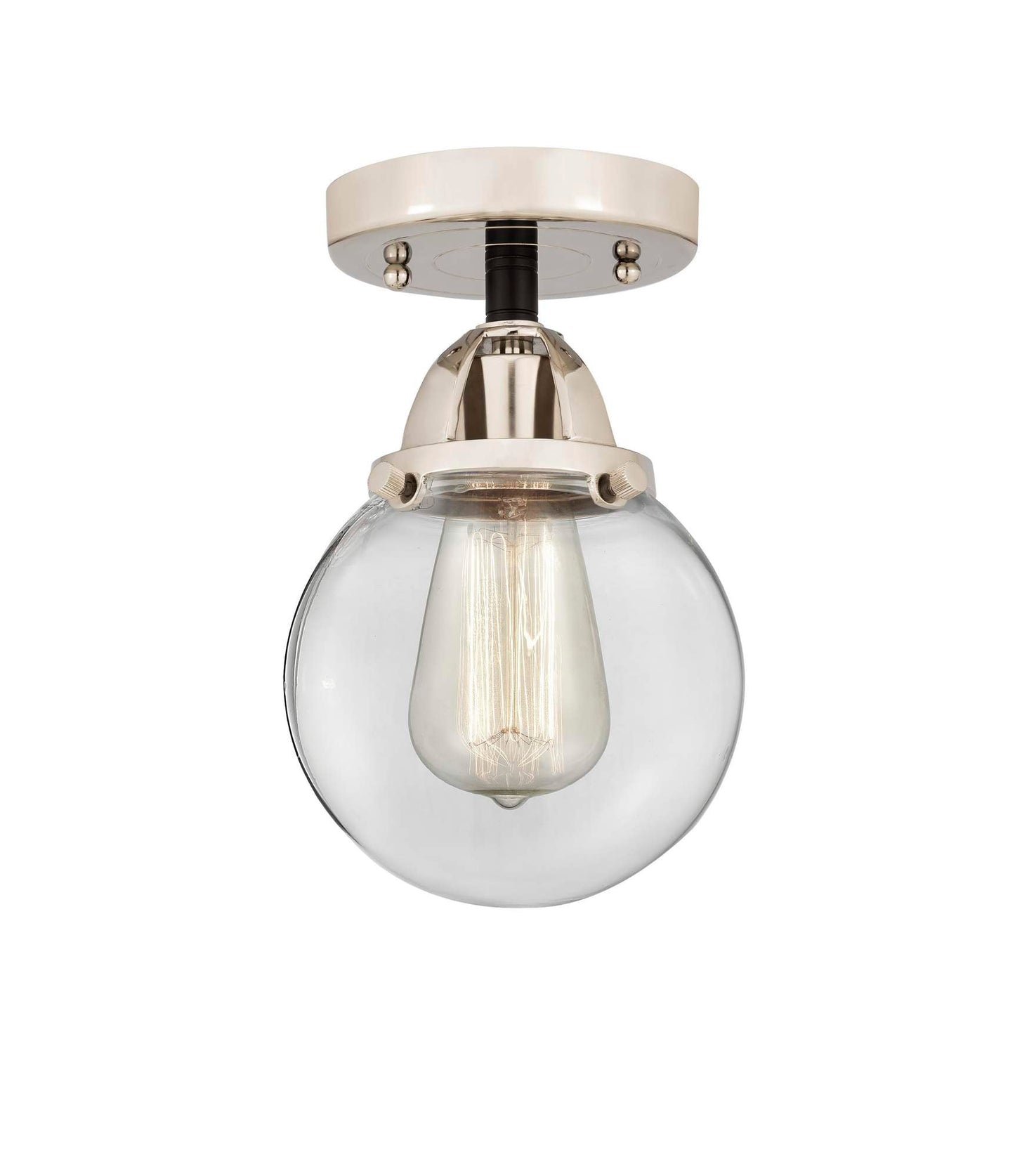288-1C-BPN-G202-6 1-Light 6" Black Polished Nickel Semi-Flush Mount - Clear Beacon Glass - LED Bulb - Dimmensions: 6 x 6 x 9.25 - Sloped Ceiling Compatible: No