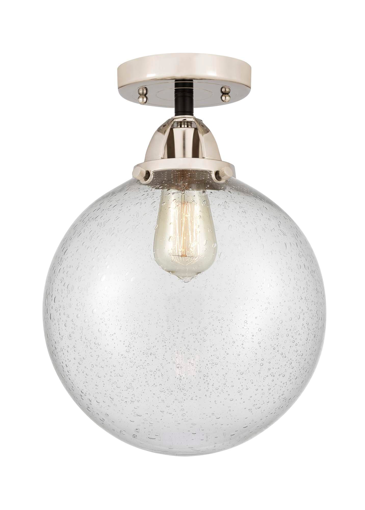 288-1C-BPN-G204-10 1-Light 10" Black Polished Nickel Semi-Flush Mount - Seedy Beacon Glass - LED Bulb - Dimmensions: 10 x 10 x 13.25 - Sloped Ceiling Compatible: No